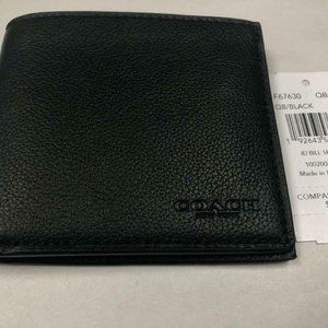 COACH ID Billfold Wallet Card Case Signature Black Leather NWT F67630
